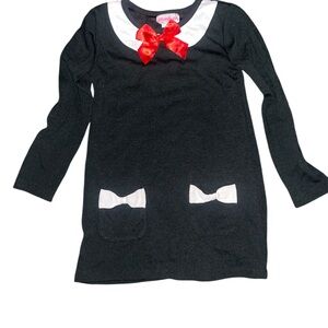 Flapdoodles Black Dress with Red Bow and White Details